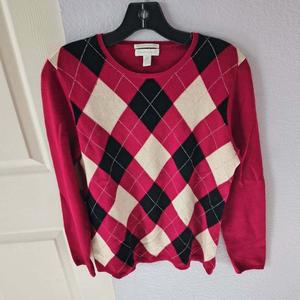 Charter Club Women's 2-ply 100% Cashmere Sweater - Red, Black, Cream Size M